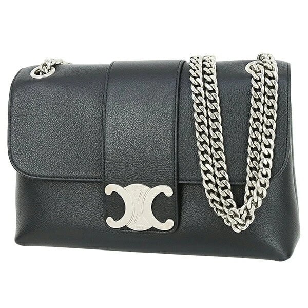 CELINE VICTOIRE MEDIUM TRIOMPHE BLACK LEATHER CROSSBODY: Celine Victoire Medium Triomphe Black Leather Crossbody Brand: CELINE Type/Style: Shoulder Bag Material: Supple Grained Calfskin Leather Color: Black / Silver Hardware Size: Width: 9.4 inches Height:
