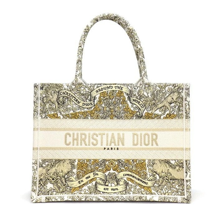 DIOR MEDIUM BOOK TOTE: Dior Medium Book Tote Brand: Dior Type/Style: Tote Material: (Cotton) Color: White, Gold, Black Size: Approximately 36 cm (Width) x 27.5 cm (Height) x 16.5 cm (Depth) Accessories: None Accessories