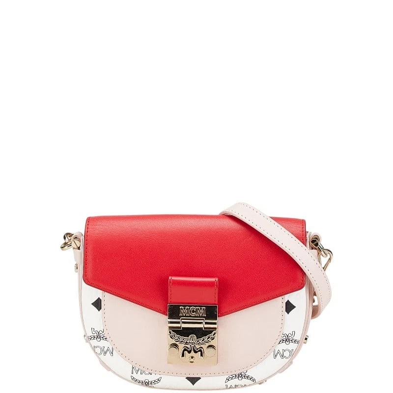 MCM VISETOS SHOULDER BAG WHITE RED LADIES BAG: MCM Visetos Shoulder Bag White Red Ladies Bag Brand: MCM Type/Style: Shoulder Bag Material: Cotton canvas x calf leather Color: White x brown Size: Width 20.5cm x Height 24.5cm x Depth 16.3cm