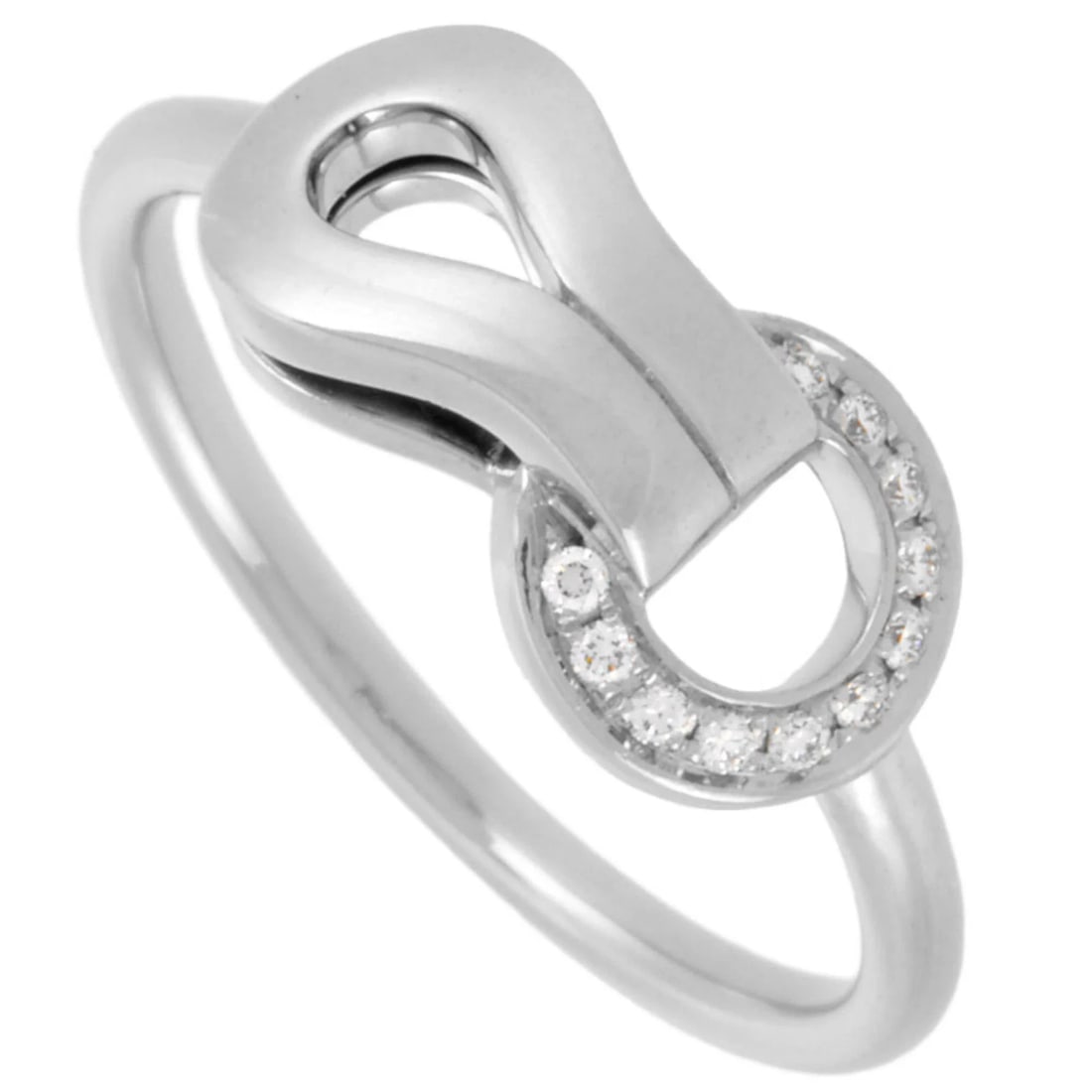 CARTIER AGRAFFE RING, DIAMOND, 18K WHITE GOLD DIAMOND: Cartier Agraffe Ring, Diamond, 18K White Gold Diamond Brand: Cartier Type/Style: Band ring Material: White gold (18K), Main Stone Natural Color: White gold Size: US 4.5 Accessories: None Accessories