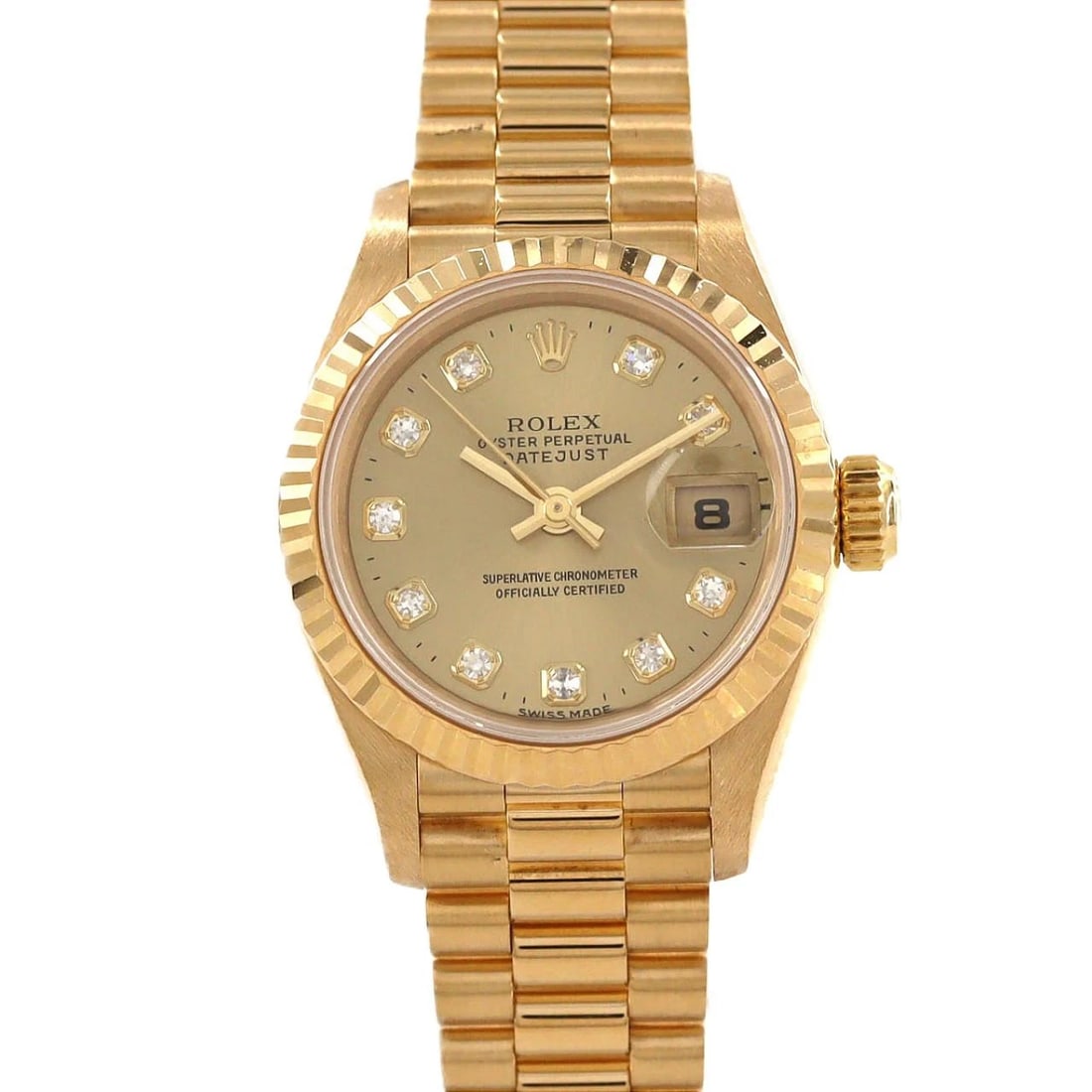 ROLEX DATEJUST YG MECHANICAL AUTOMATIC WATCH: Rolex Datejust YG Mechanical Automatic Watch Brand: ROLEx Type/Style: Wrist watch Material: Case: Yellow gold Bracelet: Yellow gold Color: Dial color: Gold/Diamond Size: Case diameter: Approx. 26 mm