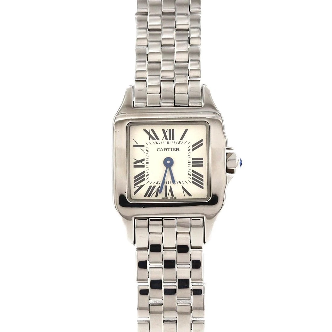 CARTIER SANTOS DE CARTIER SM STAINLESS STEEL QUARTZ WATCH: Cartier Santos de Cartier SM Stainless Steel Quartz Watch Brand: CARTIER Type/Style: Wrist watch Material: Case: Stainless Steel Breath: Stainless Steel Color: Dial color: Silver/Roman Size: Case