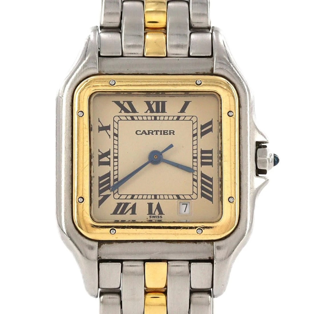 CARTIER PANTHEREMM SSXYG WATCH: Cartier PANTHEREMM SSxYG Watch Brand: CARTIER Type/Style: Wrist watch Material: Case: Stainless steel x yellow gold Bracelet: Stainless steel x yellow gold Color: Dial color: Silver/Roman Size: Case d