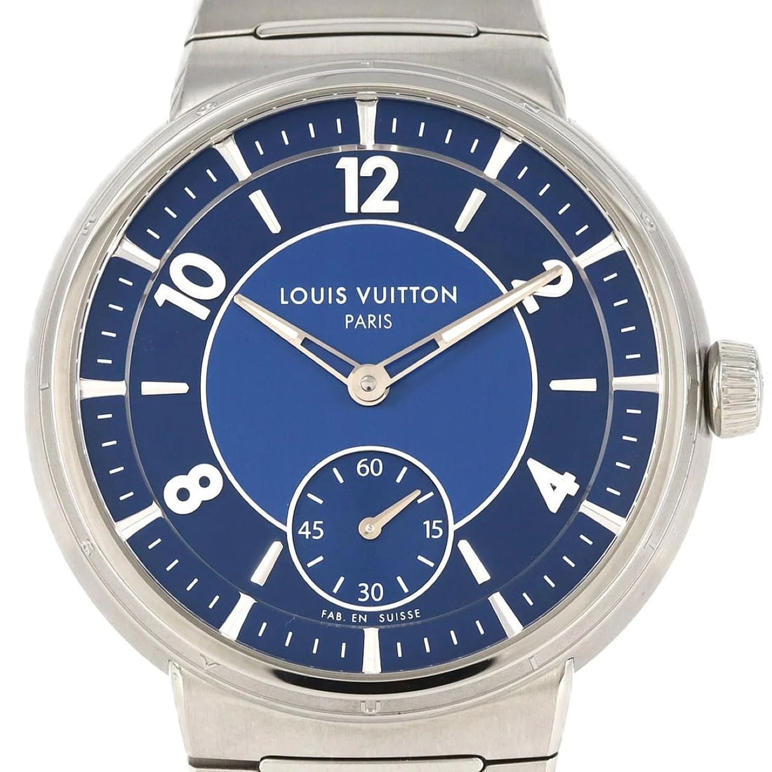 LOUIS VUITTON TAMBOUR AUTOMATIC BLUE STAINLESS STEEL WATCH: Louis Vuitton Tambour Automatic Blue Stainless Steel Watch Brand: LOUIS VUITTON Type/Style: Wrist watch Material: Case: Stainless Steel Breath: Stainless Steel Color: Dial color: Blue Size: Case diame