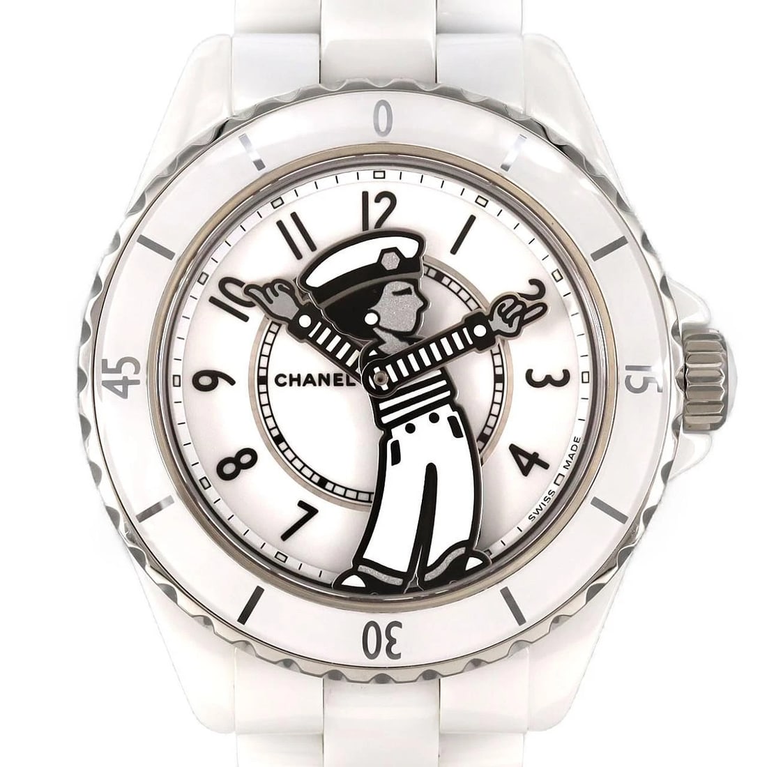 CHANEL MADEMOISELLE J12 LA PAUSA CERAMIC WATCH: Chanel Mademoiselle J12 La Pausa Ceramic Watch Brand: CHANEL Type/Style: Wrist watch Material: Case: Ceramic Bracelet: Ceramic Color: Dial color: White/Arabic Size: Case diameter: Approx. 38mm Max