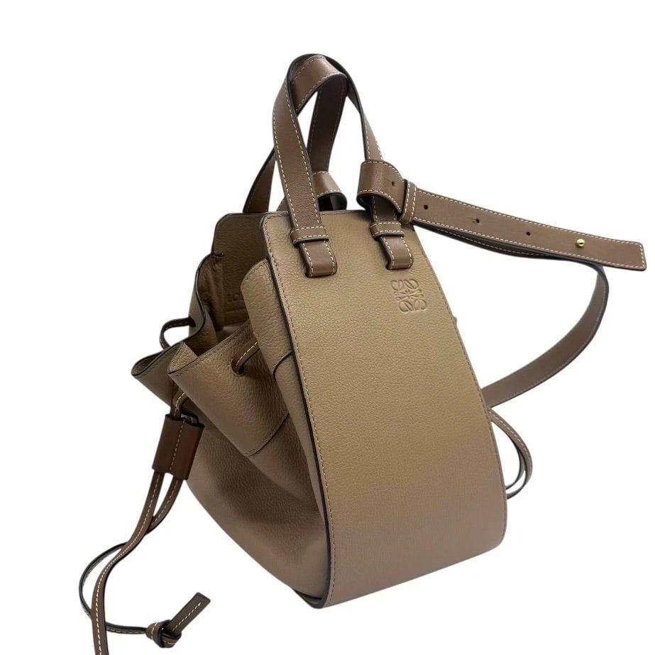 LOEWE BAG: HAMMOCK DRAWSTRING SMALL BROWN BEIGE - 5