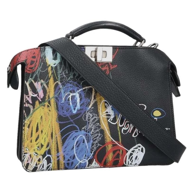 FENDI BAG: PEEKABOO GRAPHIC PAINT BLACK: FENDI Bag: Peekaboo Graphic Paint Black Brand: FENDI Type/Style: Shoulder Bag Material: Exterior Material Leather Color: Exterior Color Black Size: (approx. W10.0 ? H7.7 ? D2.0 inch) Accessories: