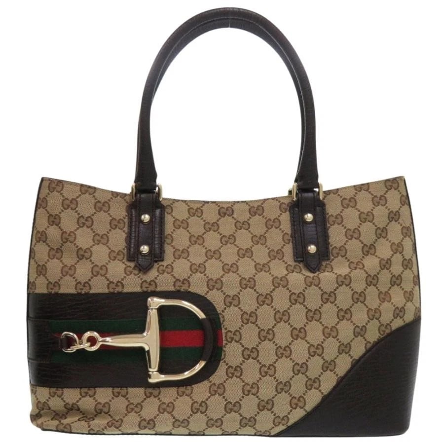 GUCCI BAG: HORSEBIT SHERRY LINE BROWN/BEIGE: GUCCI Bag: Horsebit Sherry Line Brown/Beige Brand: GUCCI Type/Style: Tote Material: Exterior Material Canvas / Leather Color: Exterior Color Brown / Beige Size: (approx. W14.6 ? H9.8 ? D4.9 inch,