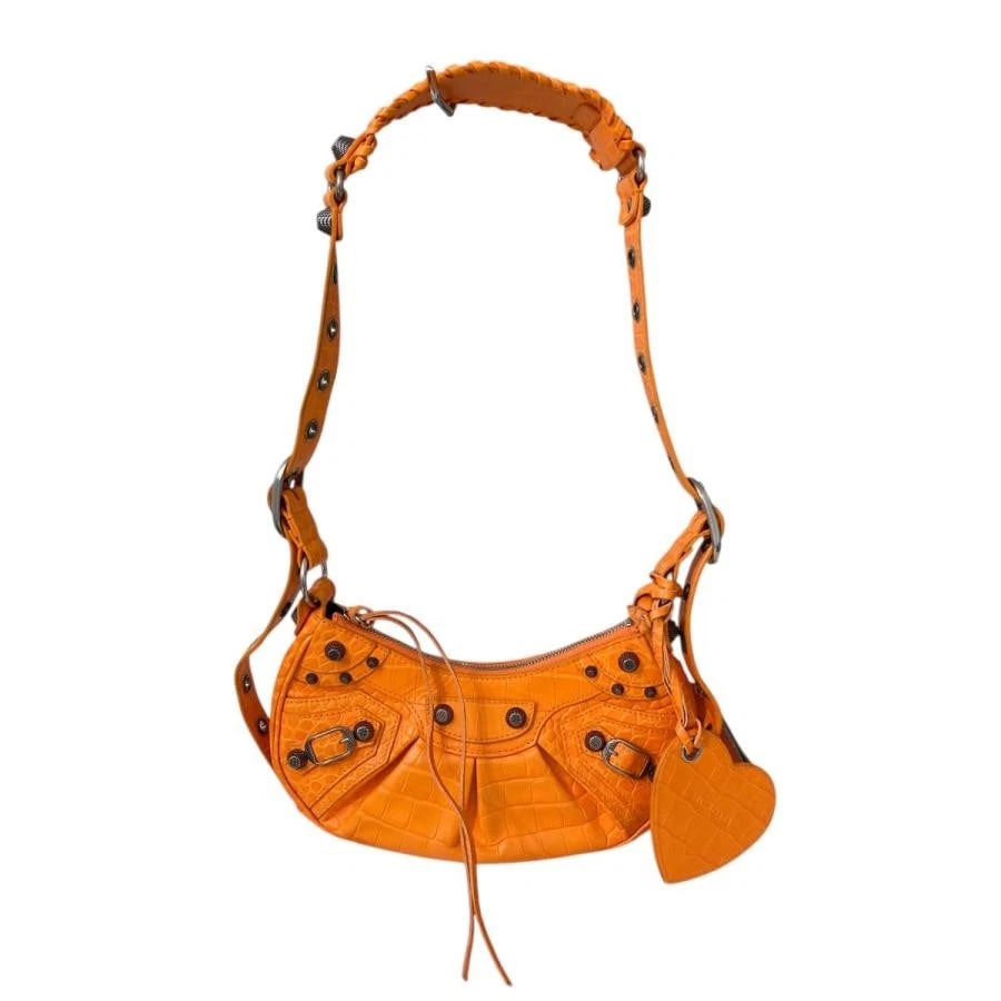 BALENCIAGA BAG: LE CAGOLE ORANGE: BALENCIAGA Bag: LE CAGOLE Orange Brand: BALENCIAGA Type/Style: Shoulder Bag Material: Exterior Material Leather Color: Exterior Color Orange Size: (approx. W9.8 ? H3.9 ? D2.4 inch) Accessories: No