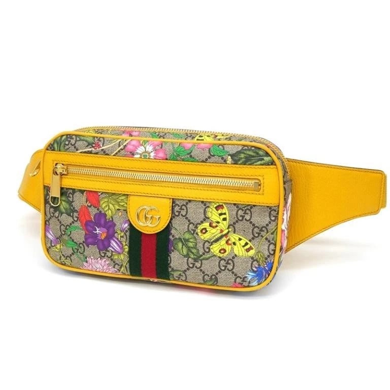 GUCCI BAG: OPHIDIA FLORA YELLOW: GUCCI Bag: Ophidia Flora Yellow Brand: GUCCI Type/Style: Belt Bag & Fanny Pack Material: Exterior Material PVC / Leather Color: Exterior Color Yellow Size: (approx. W9.1 ? H5.5 ? D2.0 inch) Access