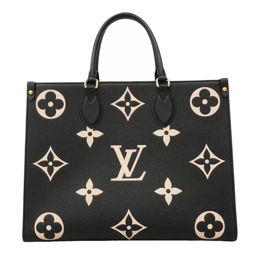 LOUIS VUITTON BAG: ONTHEGO MM BLACK BEIGE: LOUIS VUITTON Bag: OnTheGo MM Black Beige Brand: LOUIS VUITTON Type/Style: Tote Material: Exterior Material Leather Color: Exterior Color Black / Beige Size: (approx. W13.6 ? H10.6 ? D6.1 inch
