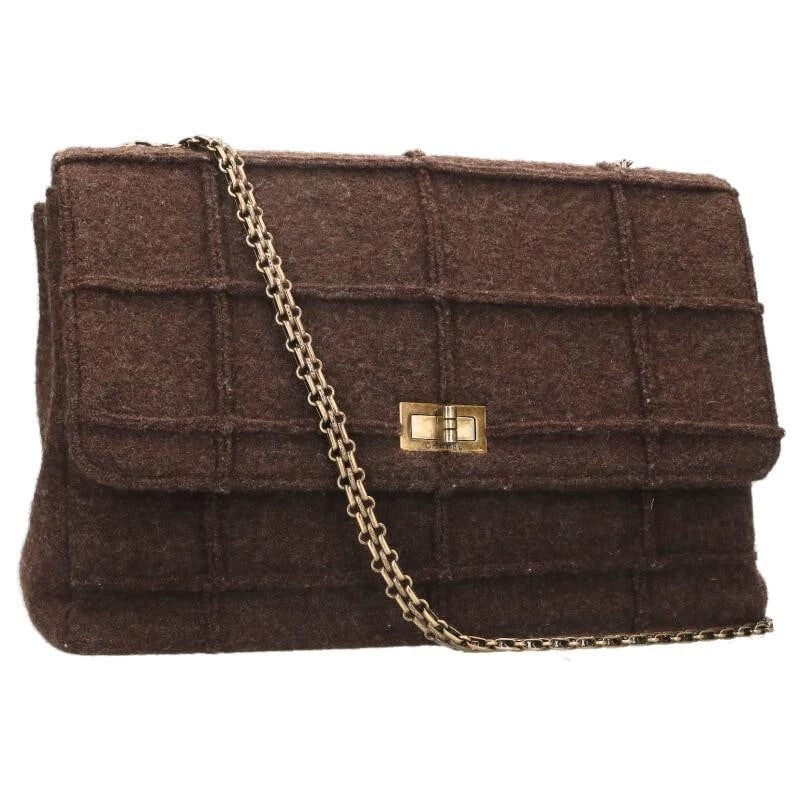 CHANEL BAG: CHOCO BAR DARK BROWN: CHANEL Bag: Choco Bar Dark Brown Brand: CHANEL Type/Style: Shoulder Bag Material: Exterior Material Wool Color: Exterior Color Dark Brown Size: (approx. W11.6 ? H8.3 ? D3.3 inch) Accessories: None
