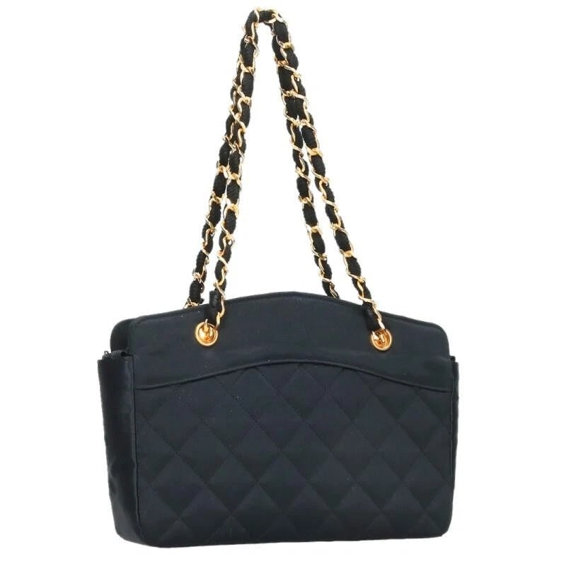CHANEL BAG: SATIN CHAIN HANDBAG BLACK: CHANEL Bag: Satin Chain Handbag Black Brand: CHANEL Type/Style: Shoulder Bag Material: Exterior Material Satin Color: Exterior Color Black Size: (approx. W8.5 ? H6.1 ? D2.0 inch) Accessories: None