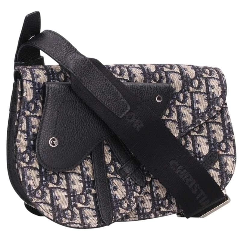 DIOR BAG: SADDLE OBLIQUE JACQUARD BEIGE/NAVY/BLACK: DIOR Bag: Saddle Oblique Jacquard Beige/Navy/Black Brand: DIOR Type/Style: Shoulder Bag Material: Exterior Material Canvas Color: Exterior Color Beige Size: (approx. W9.1 ? H6.1 inch) Accessories: