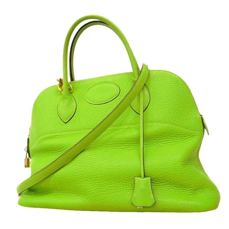 HERMES BAG: BOLIDE 35 STAMP APPLE GREEN: HERMES Bag: Bolide 35 stamp Apple Green Brand: HERMES Type/Style: Satchel/Top Handle Bag Material: Exterior Material Leather Color: Exterior Color Apple Green Size: (approx. W14.2 ? H10.6 ? D5.9