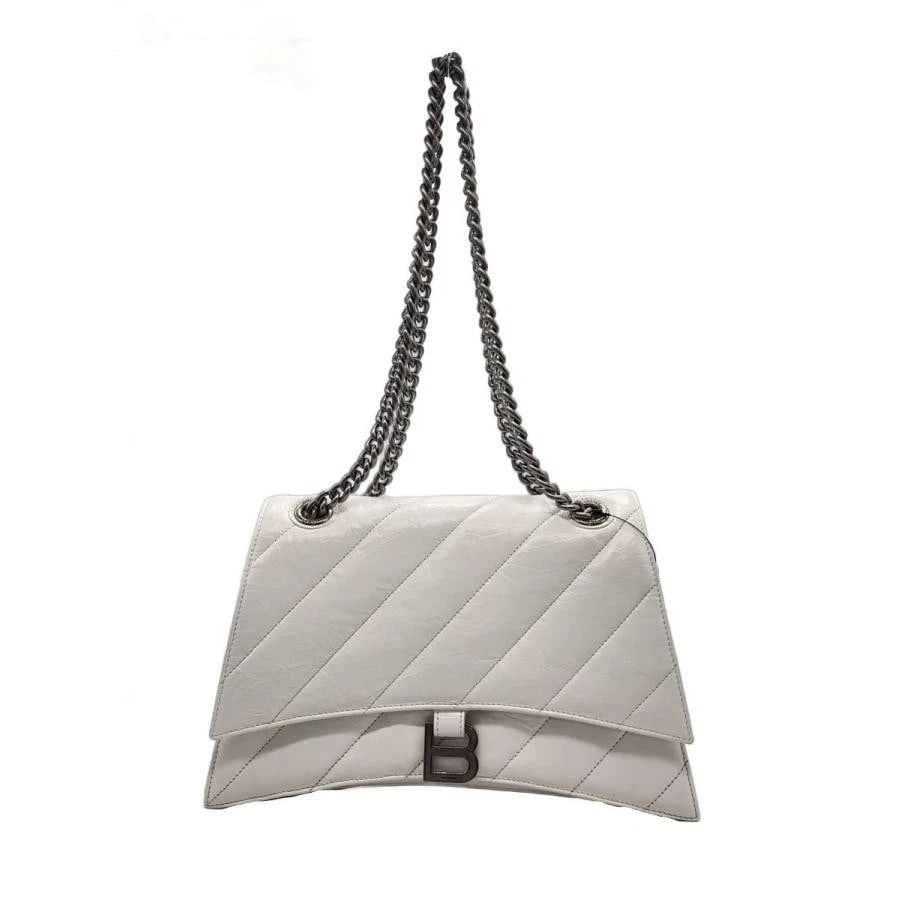 BALENCIAGA BAG: CRUSH CHAIN BAG WHITE: BALENCIAGA Bag: Crush Chain Bag White Brand: BALENCIAGA Type/Style: Shoulder Bag Material: Exterior Material Leather Color: Exterior Color White Size: (approx. W12.2 ? H7.9 ? D4.3 inch) Accessories: