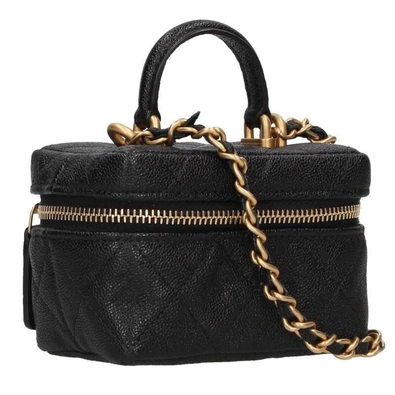CHANEL BAG: MINI VANITY GRAINED CALFSKIN BLACK: CHANEL Bag: Mini Vanity Grained calfskin Black Brand: CHANEL Type/Style: Shoulder Bag Material: Exterior Material Leather Color: Exterior Color Black Size: (approx. W3.9 ? H2.8 ? D2.4 inch) Access