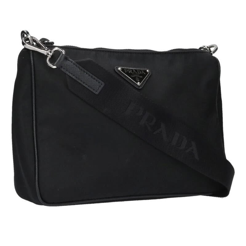 PRADA BAG: TRIANGLE LOGO PLATE BLACK: PRADA Bag: Triangle Logo Plate Black Brand: PRADA Type/Style: Shoulder Bag Material: Exterior Material Nylon Color: Exterior Color Black Size: (approx. W9.4 ? H6.9 ? D1.6 inch) Accessories: None <