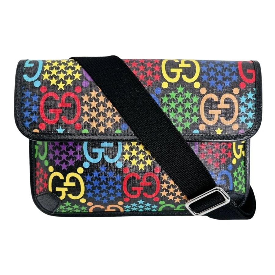 GUCCI BAG: GG PSYCHEDELIC BLACK MULTI: GUCCI Bag: GG Psychedelic Black Multi Brand: GUCCI Type/Style: Belt Bag & Fanny Pack Material: Exterior Material Leather Color: Exterior Color Black Size: (approx. W9.4 ? H6.7 ? D2.4 inch) Accesso