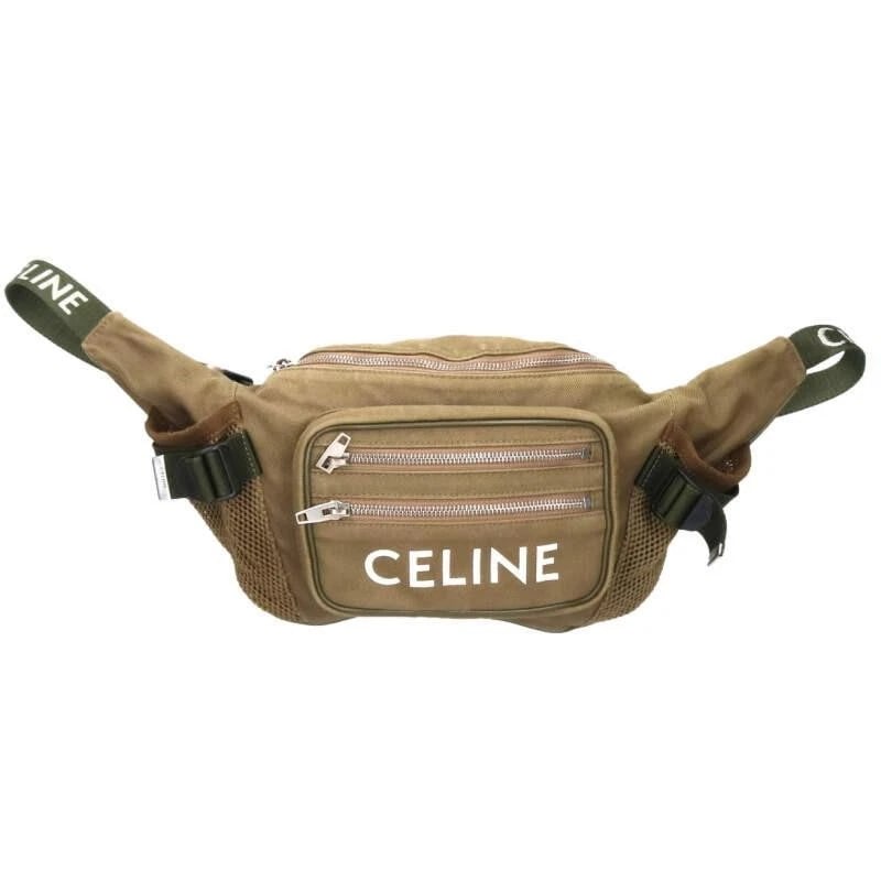 CELINE BAG: TREKKING BELT FRONT LOGO GREEN WHITE: CELINE Bag: Trekking Belt Front Logo Green White Brand: CELINE Type/Style: Shoulder Bag Material: Exterior Material Nylon Color: Exterior Color Green Size: (approx. W17.3 ? H6.3 inch) Accessories: