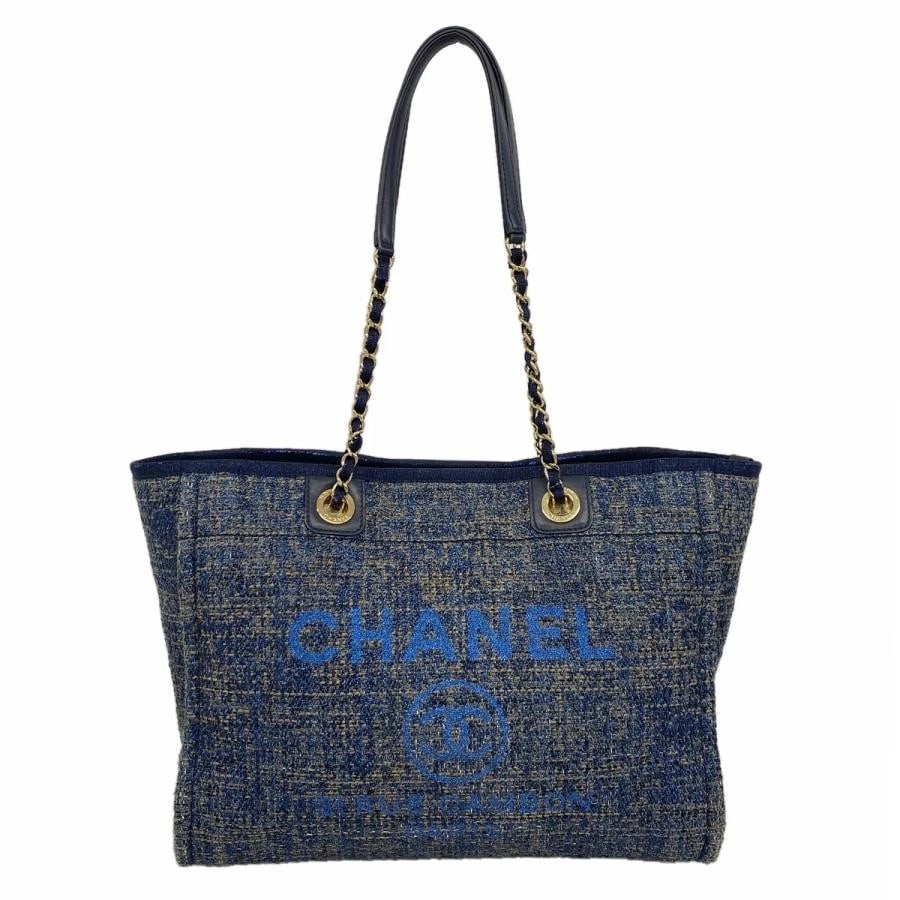 CHANEL BAG: DEAUVILLE TOTE BLUE: CHANEL Bag: Deauville Tote Blue Brand: CHANEL Type/Style: Tote Material: Exterior Material Tweed Color: Exterior Color Blue Size: (approx. W13.4 ? H10.4 ? D5.3 inch) Accessories: None Acce