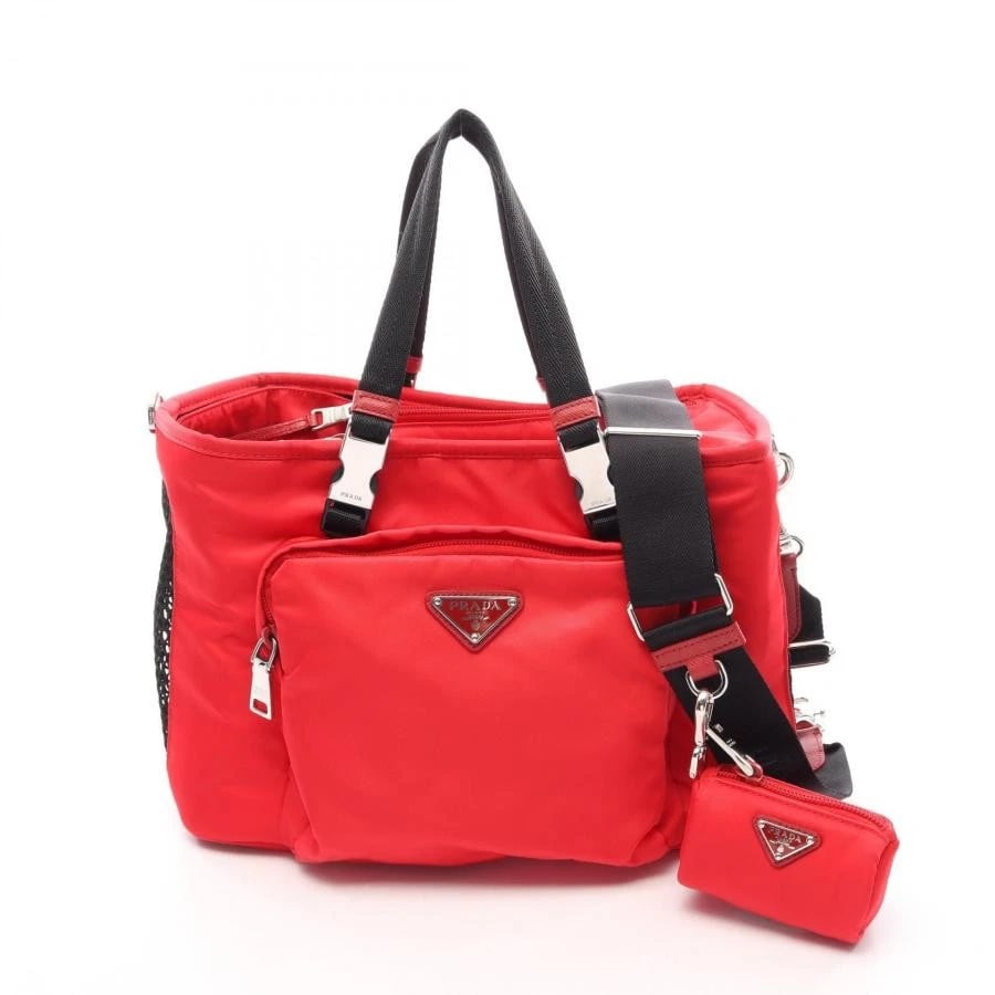 PRADA BAG: RE-NYLON PET BAG RED/BLACK: PRADA Bag: Re-Nylon Pet Bag Red/Black Brand: PRADA Type/Style: Tote Material: Exterior Material Nylon / Leather Color: Exterior Color Red / Black Size: (approx. W11.4 ? H8.3 ? D6.7 inch) Accessori