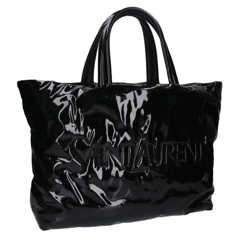 SAINT LAURENT PARIS BAG: LOGO PATENT TOTE BLACK: SAINT LAURENT PARIS Bag: Logo Patent Tote Black Brand: SAINT LAURENT PARIS Type/Style: Tote Material: Exterior Material Patent-like material (not specified) Color: Exterior Color Black Size: (approx.
