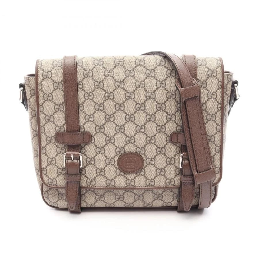 GUCCI BAG: GG SUPREME MESSENGER: GUCCI Bag: GG Supreme Messenger Brand: GUCCI Type/Style: Messenger Bag Material: Exterior Material Canvas / Leather Color: Exterior Color Beige / Brown Size: (approx. W11.0 ? H9.4 ? D2.8 inch) Acc