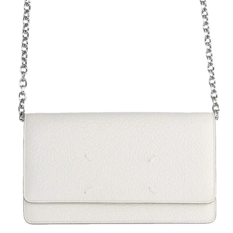 MAISON MARGIELA BAG: CHAIN LEATHER WALLET SHOULDER: MAISON MARGIELA Bag: Chain Leather Wallet Shoulder Brand: Maison Margiela Type/Style: Shoulder Bag Material: Exterior Material Leather Color: Exterior Color White Size: (approx. W7.7 ? H4.5 ? D1.2 inc