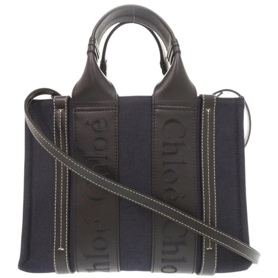 CHLOE BAG: WOODY SMALL TOTE NAVY/BLACK: CHLOE Bag: Woody Small Tote Navy/Black Brand: Chloe Type/Style: Tote Material: Exterior Material Leather / Linen Canvas Color: Exterior Color Navy / Black Size: (approx. W10.4 ? H7.9 ? D3.1 inch)