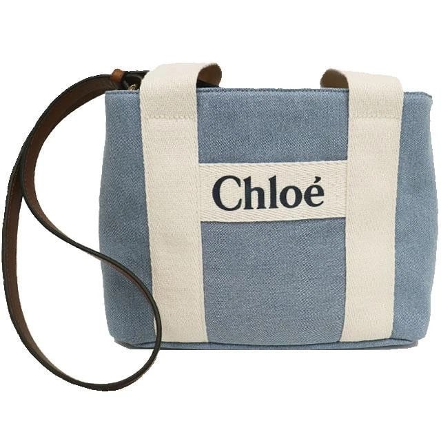 CHLOE BAG: 2WAY KIDS MINI TOTE: CHLOE Bag: 2way Kids Mini Tote Brand: CHLOE Type/Style: Tote Material: Exterior Material Denim / Leather Color: Exterior Color Blue / Off?White / Brown Size: (approx. W10.0 ? H7.9 ? D2.8 inch) Acc