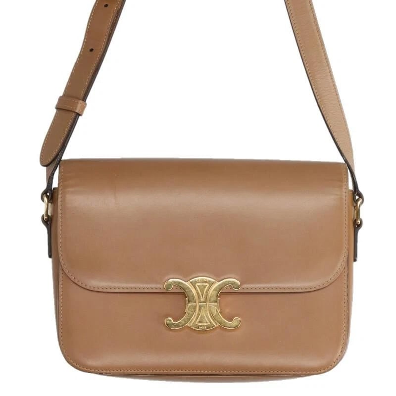 CELINE BAG: CLASSIC TRIOMPHE BROWN: CELINE Bag: Classic Triomphe Brown Brand: CELINE Type/Style: Shoulder Bag Material: Exterior Material Leather Color: Exterior Color Brown Size: (approx. W8.7 ? H6.5 ? D1.4 inch) Accessories: None