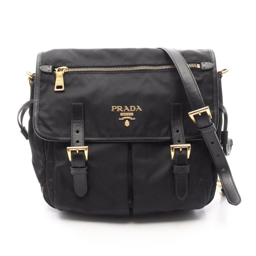 PRADA BAG: TESSUTO SAFFIAN BLACK: PRADA Bag: TESSUTO SAFFIAN Black Brand: PRADA Type/Style: Shoulder Bag Material: Exterior Material Nylon / Leather Color: Exterior Color Black Size: (approx. W10.6 ? H9.4 ? D4.3 inch) Accessories: