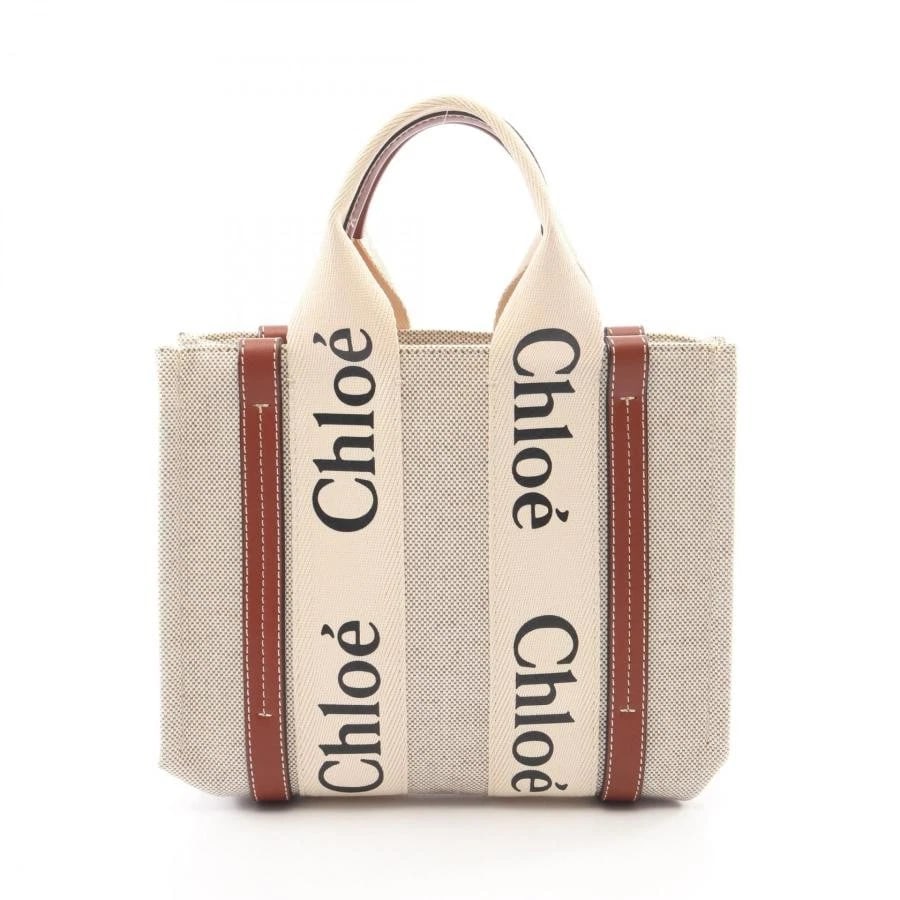 CHLOE BAG: WOODY SMALL BEIGE BROWN: CHLOE Bag: Woody Small Beige Brown Brand: Chloe Type/Style: Tote Material: Exterior Material Canvas / Leather Color: Exterior Color Beige Size: (approx. W10.2 ? H7.9 ? D3.1 inch) Accessories: None
