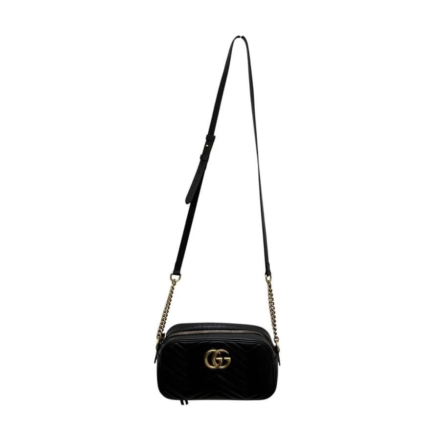 GUCCI BAG: GG MARMONT SMALL CAMERA BAG: GUCCI Bag: GG Marmont Small Camera Bag Brand: GUCCI Type/Style: Shoulder Bag Material: Exterior Material Leather Color: Exterior Color Black Size: (approx. W9.4 ? H5.5 ? D2.8 inch) Accessories: No