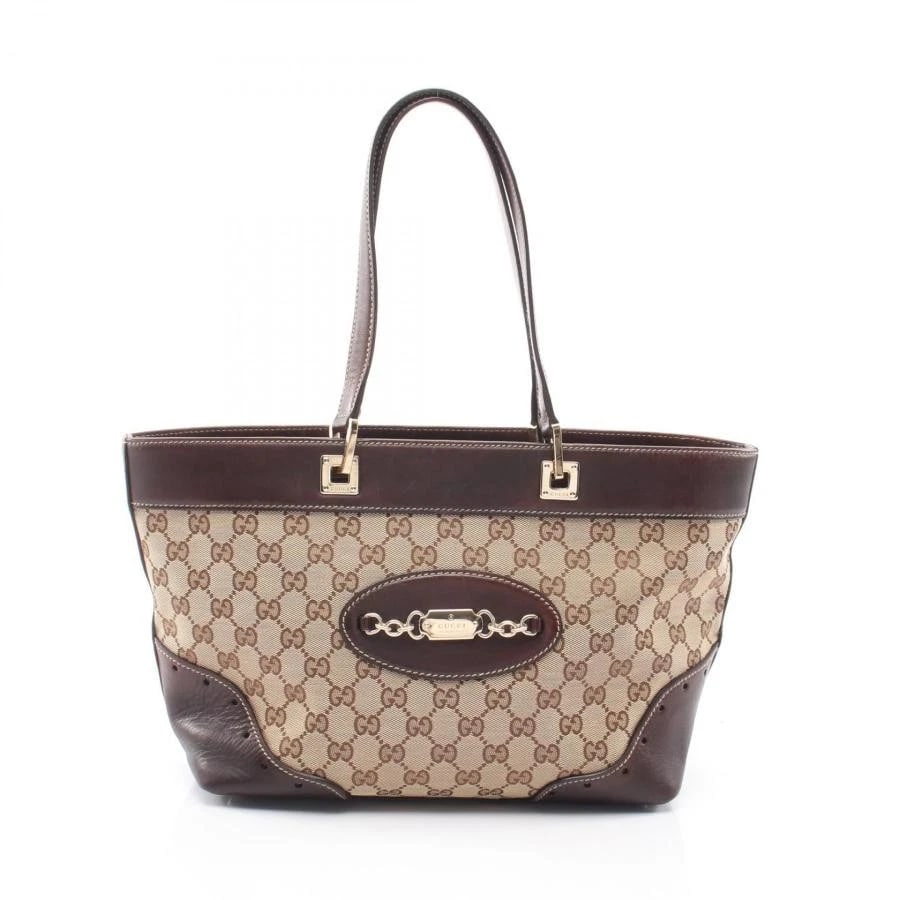 GUCCI BAG: GG CANVAS TOTE BEIGE BROWN: GUCCI Bag: GG Canvas Tote Beige Brown Brand: GUCCI Type/Style: Tote Material: Exterior Material Canvas / Leather Color: Exterior Color Beige Size: (approx. W11.0 ? H9.3 ? D5.5 inch, Handle 8.3 inch)