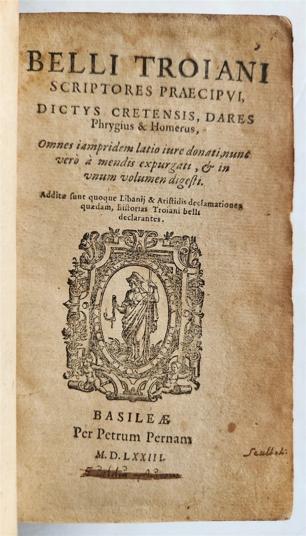DICTYS CRETENSIS DARES PHRYGIUS HOMERUS ANTIQUE BELLI TROIANI SCRIPTORES 1573: Year/Century: 16th century Language: Latin Subject: History Binding: Leather Description: DICTYS CRETENSIS/DARES PHRYGIUS/HOMERUS. Omnes iampridem latio iure donati, belli troiani scriptores praecipui