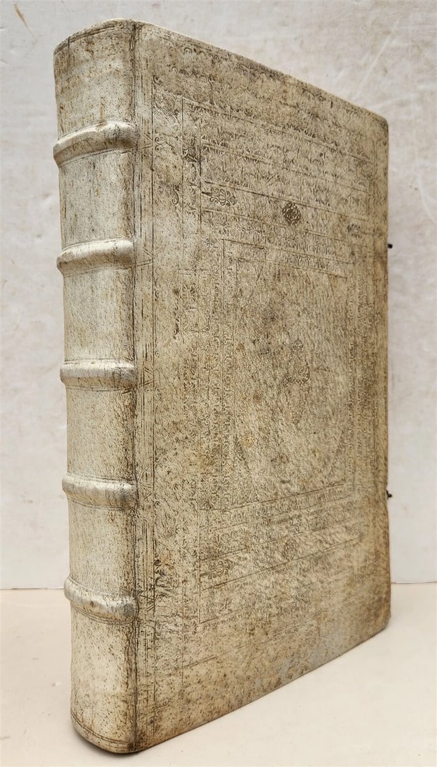 AN ANTIQUE PIGSKIN-BOUND FOLIO OF A 1737 BIBLE IN LATIN AND GERMAN: Year/Century: 18th century Language: Latin Subject: Religion & Spirituality Binding: Vellum Description: Sacred Bible, Vulgate Edition. Augsburg, Latino-Germanica; 1737 9 1/2 by 15 1/3" folio Pigskin 