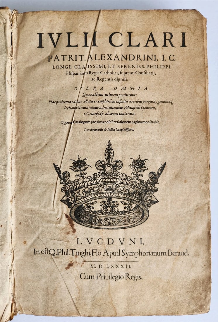 CLARO GIULIO'S 1582 LAW BOOK, AN ANCIENT 16TH-CENTURY VELUM-BOUND FOLIO (1 of 9)
