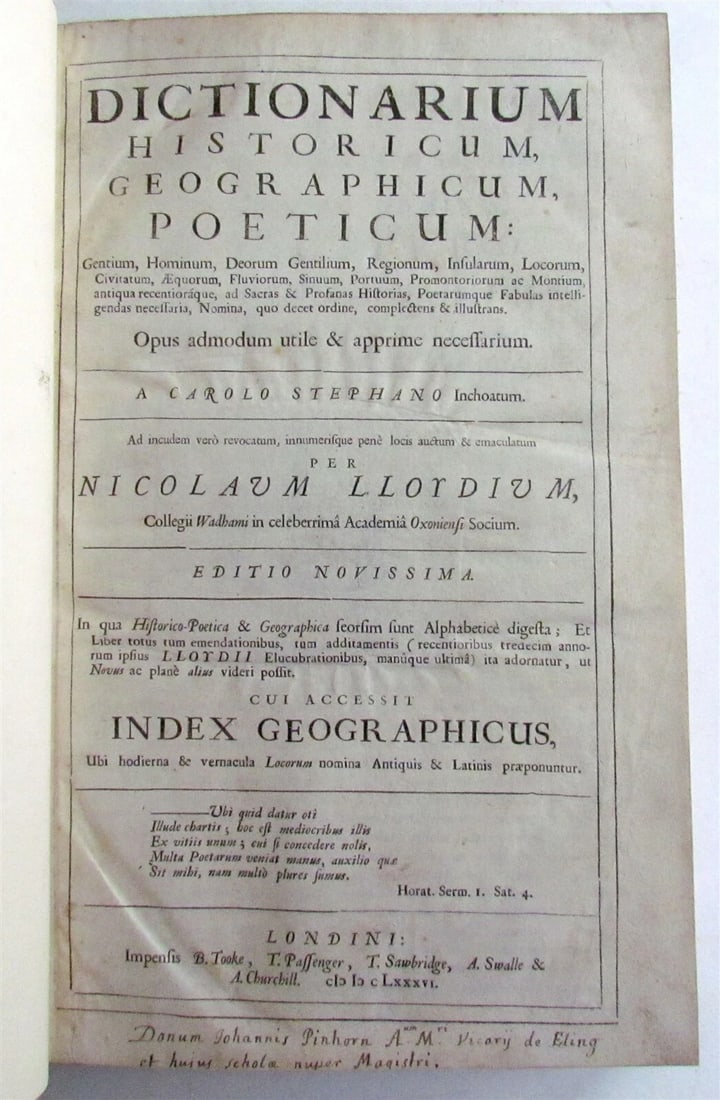 LATIN FOLIO'S 1686 DICTIONARIUM HISTORICUM GEOGRAPHICUM POETICUM (1 of 9)