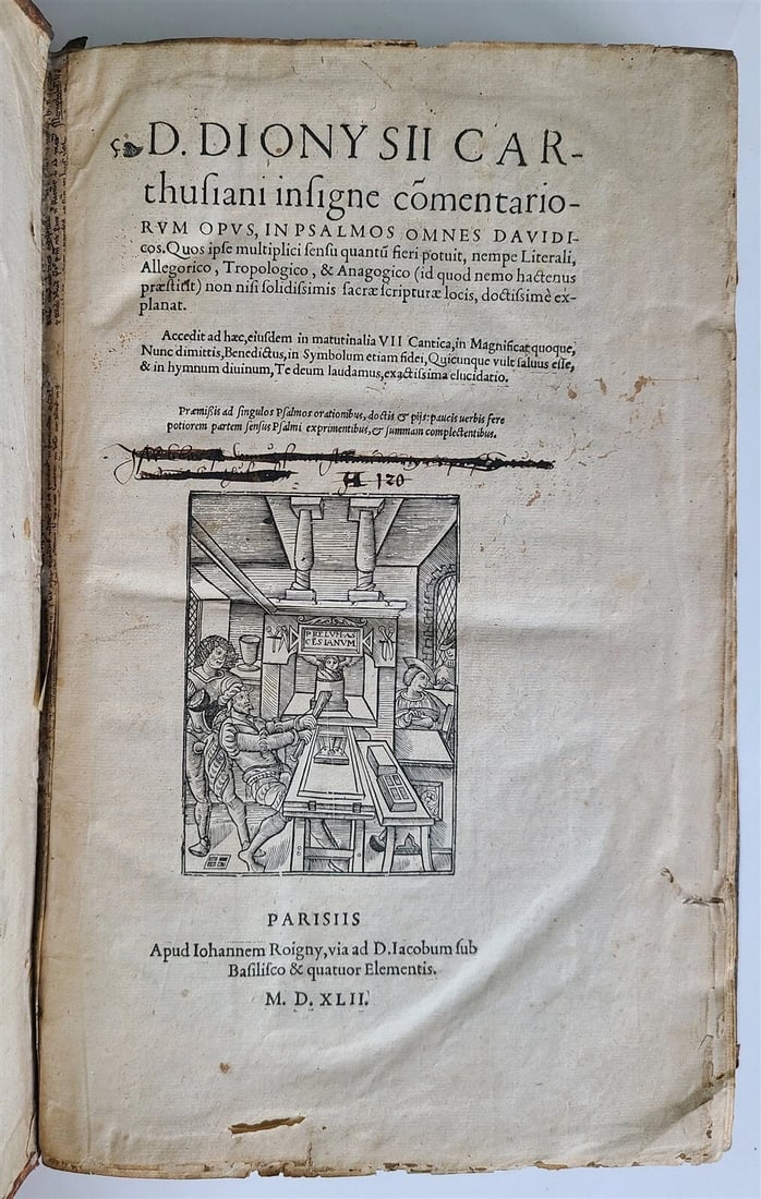 DIONYSIUS CARTUSIANUS'S 1542 BIBLE COMMENTARY, ORIGINALLY PUBLISHED IN THE FOLIO COMMENTARIORUM OPUS: Year/Century: 16th century Language: Latin Subject: Religion & Spirituality Binding: Leather Description: Commentariorum opus, in Psalmos, omnes Davidicos, by Dionysius Cartusianus, D. J.L. Tiletanus 