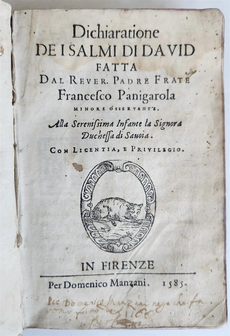 1585 DICHIARATIONE DE I SALMI DI DAVID ANCIENT PSALM OF DAVID DECLARATION (1 of 9)