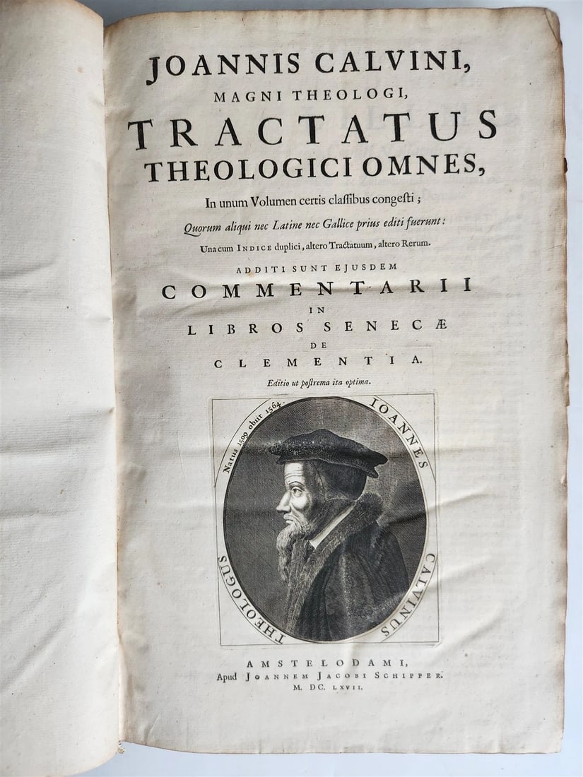 1667 SENECA COMMENTARIES & JOHN CALVIN THEOLOGY OLD VELLUM BOUND FOLIO (1 of 9)