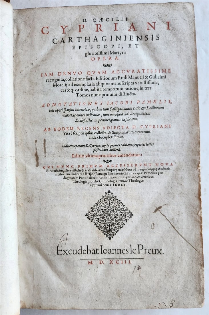 ANCIENT 16TH-CENTURY FOLIO OF CYPRIANI CARTHAGINIENSIS EPISCOPI OPERA, 1593 (1 of 9)