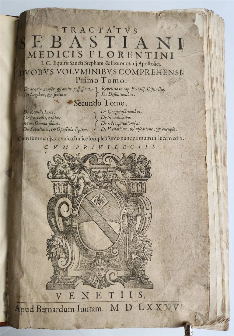 1586 CIVIL & CANON LAW BOOK ANCIENT S. MEDICI TRACTATUS 16TH-CENTURY FOLIO (1 of 9)