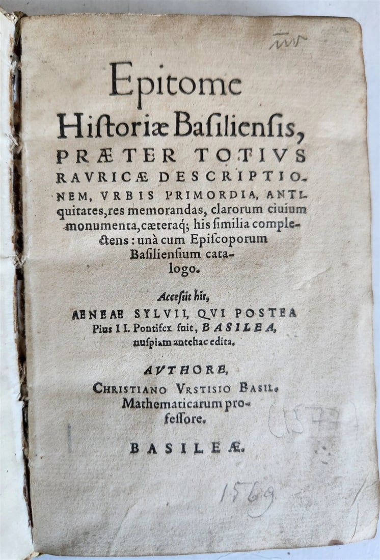 1577 BASEL SWITZERLAND'S ANCIENT EPITOME HISTORIAE BASILIENSIS VELLUM: Year/Century: 16th century Language: Latin Subject: History Binding: Vellum Description: C. Wurtisen, "Epitome historiae Basiliensis, praeter totius Rauricae descriptionem, urbis primordia, antiquitat
