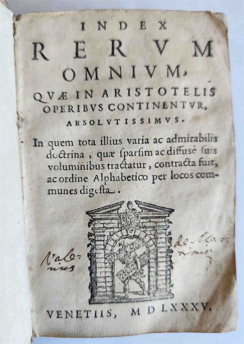 ARISTOTLE WORKS INDEX, 1585 RERUM OMNIUM QUAE ARISTOTELIS OPERIBUS ANTIQUE (1 of 9)