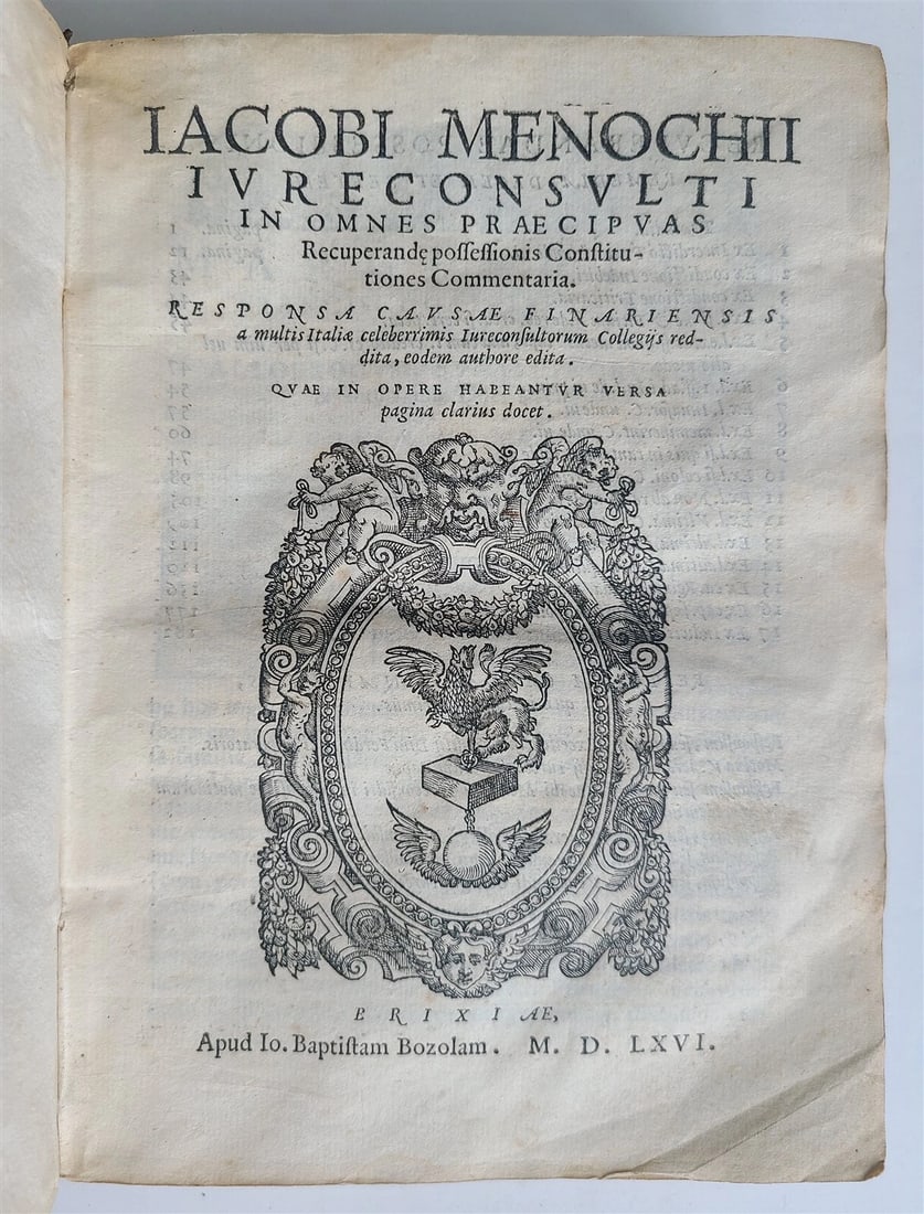 JACOBUS'S LAW BOOK, 1566 16TH-CENTURY MENOCHIUS ANTIQUE VELUM BINDING (1 of 9)