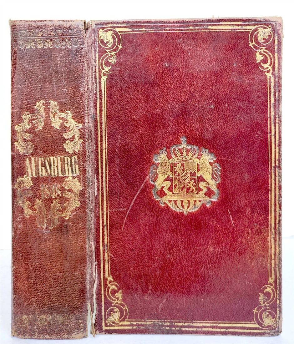 GREEK AND LATIN NEW TESTAMENT BIBLE, 1847, EXQUISITELY BOUND WITH BAVARIAN CREST: Year/Century: 19th century Language: Greek Subject: History Binding: Leather Description: [Greek and Latin Bible] New Testament Munich, 1847, edited by Franz Xaver Reithmayr. The original red leather 