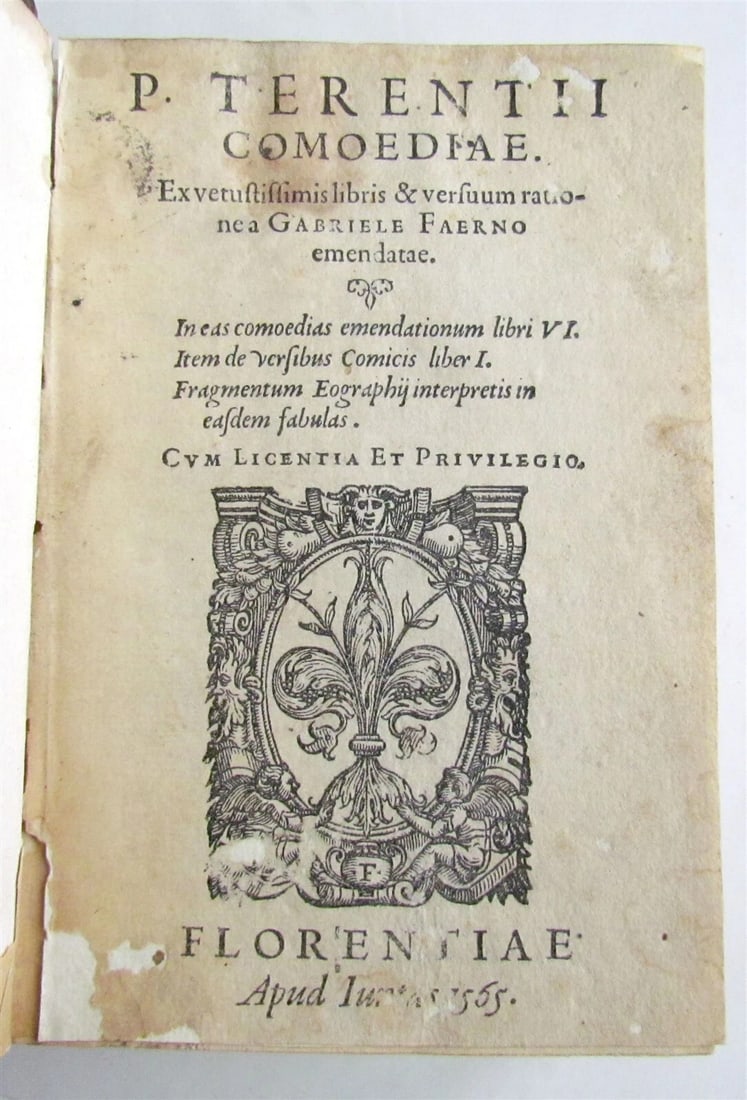 1565 TERENCE COMEDIES POETRY ANTIQUE P. TERENTIUS AFER IN THE SIXTEENTH CENTURY: Year/Century: 16th century Language: Latin Subject: Literature & Fiction Binding: Leather Description: Terentius Afer Publius Comoediae is associated with: Gabriele Faerno, Amendments. In sex fabulas 